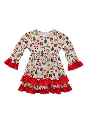 NWOT | Toddler Girls Christmas Santa Reindeer Ruffle Tiered Holiday Dress | 3T